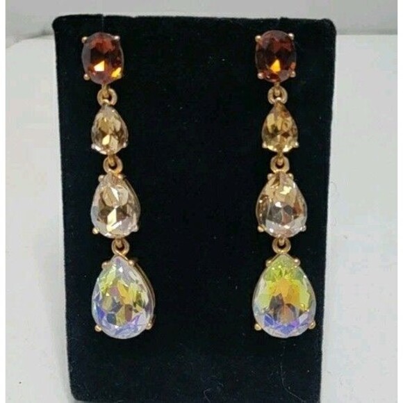 Oscar De La Renta Amber & Aurora Borealis Graduated Dangle Earrings - Picture 1 of 5